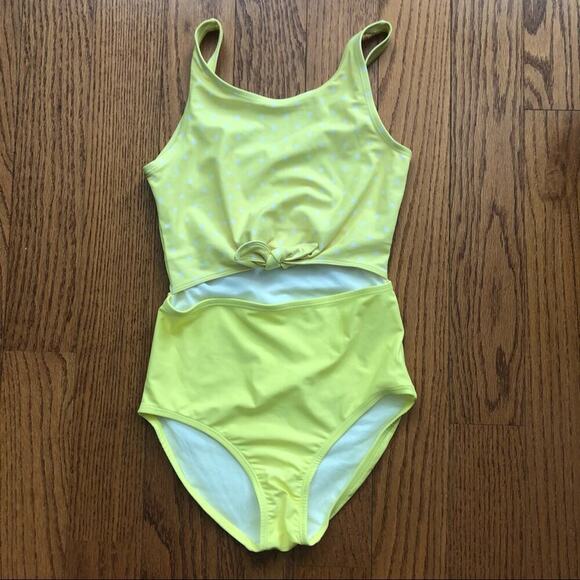 CARTER’S One-Piece Polka Dot Cut Out Bow Yellow Girl’s Swimsuit Size 12 - Picture 2 of 9
